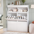 Shoe Cabinet with 4 Flip Drawers & 2 Top Drawers, Narrow Hidden Shoe Storage Cabinet for Entryway, Freestanding Shoes Organizer with Storage Space, 16-20 Pairs, for Hallway, White SR57603X