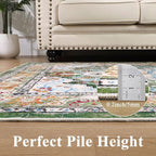 U'Artlines Boho Vintage Area Rug 8x10 Machine Washable Low Pile Soft Floor Carpet Non Slip Non Shedding Accent Rug for Living Room Bedroom Entryway Dining Room Office Green