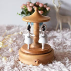 Natural Solid Wood Handcrafted Beech Wooden, Musical FigureTotoro/Carousel/Fairy/Ballerina Figurine,Rotating Hand Crank Mechanism Music Box,Musical Decorations (Ballet Dancers)