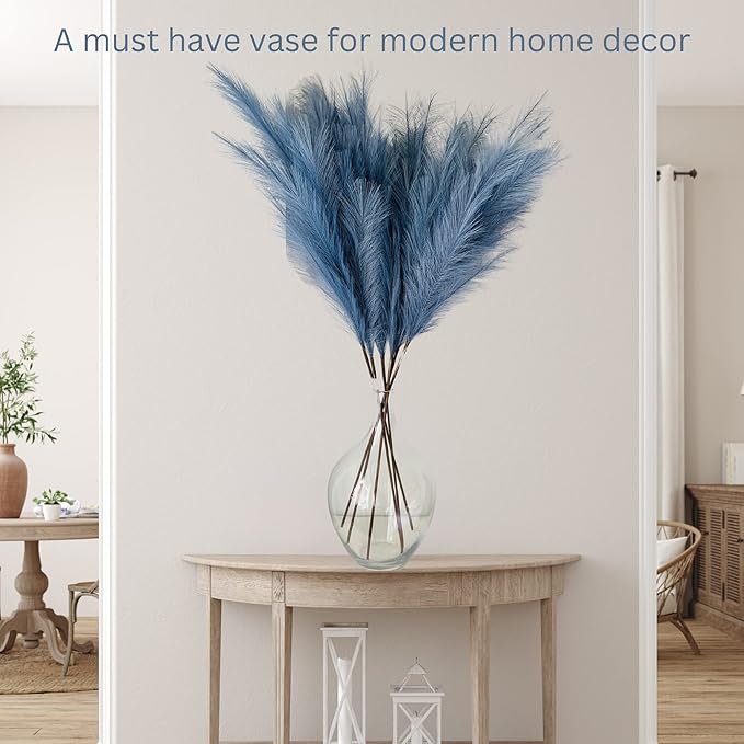 Large Glass Vase for Floor, 15" Tall Clear Glass Floor Vase for Pampas Grass and Long Stem Flowers, Big Glass Vase Decor for Living Room Bedroom, Clear Vase