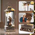 12" Christmas Snow Globe Lantern with Nativity and Angel - Water Glitter LED Light Musical Lantern with Exterior Decor - Vintage Xmas Gifts - USB Plug or Battery Operated Home Decor(Angel & Nativity)