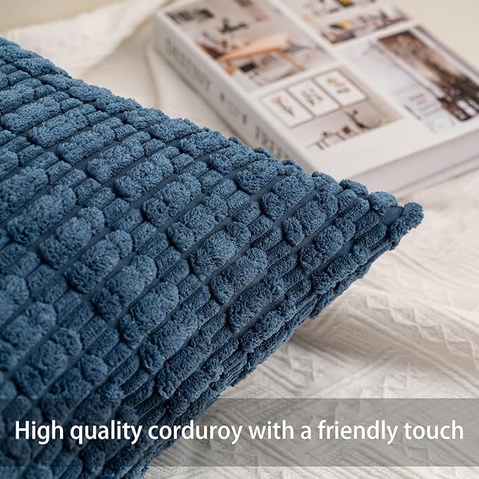 Aegero Pack of 2 Corduroy Decorative Throw Pillow Covers 22x22 Inch Soft Striped Pillow Covers Modern Farmhouse Home Decor for Sofa Living Room Couch Bed（Teal）