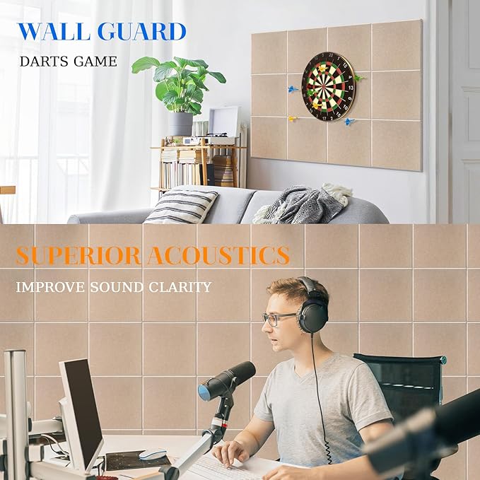 DOLLAR BOSS Large Cork Board for Wall 48" x 36" x 0.5" Bulletin Board 12 Packs Corkboard Tiles Self Adhesive Felt Wall Tiles for Office Home School, Latte