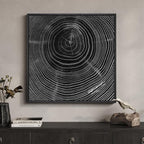 Framed Square Black Tree Ring Abstract Wall Art, Modern Nature Canvas Prints, Contemporary Black Minimalist Tree Lines Pictures for Living Room Bedroom Dining Room Hallway Office Wall Decor 24x24 In