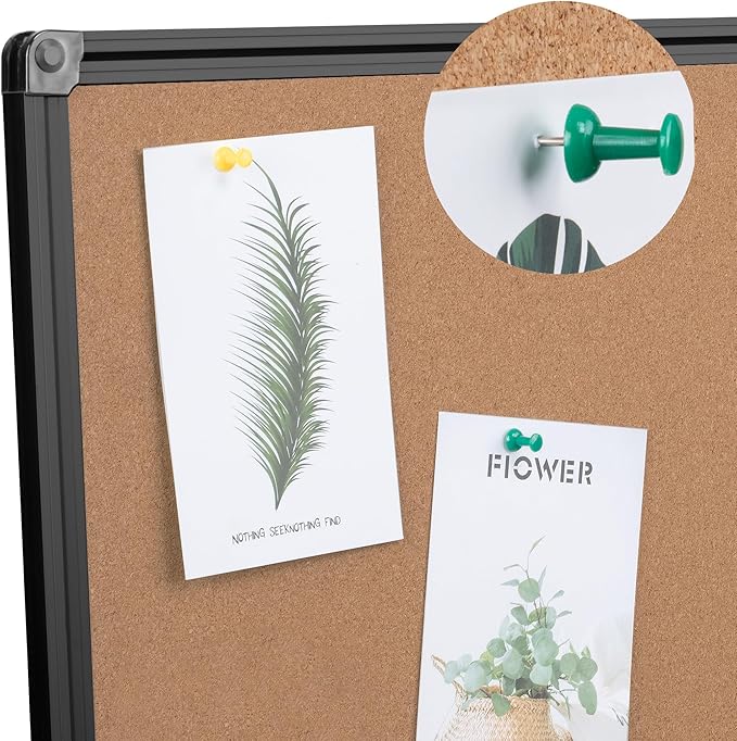 Extra Large Cork Bulletin Board 60" X 48", Foldable Notice Pin Board for Wall, Black Aluminum Framed 5'x4' Corkboard, Wall Mounted Noticeboard with 36 Push Pins for School, Home & Office