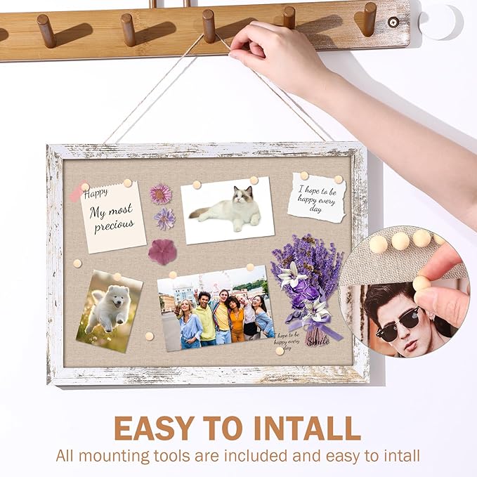 Teling 9 Pack Wood Bulletin Boards with Linen 12''x 16'' Cork Board for Walls with 90 Pushpin Decorative Wood Framed Display for School Office Home Decor (Netural White)