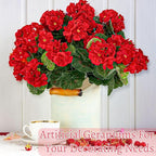 Artificial Geraniums Flowers for Outdoors Spring Decor, Fake Flowers 4 Bundles UV Resistant Fake Geraniums Flowers Silk Faux Plants for Home Planter Gardens Table Patio Porch Hanging Summer Decor(Red)