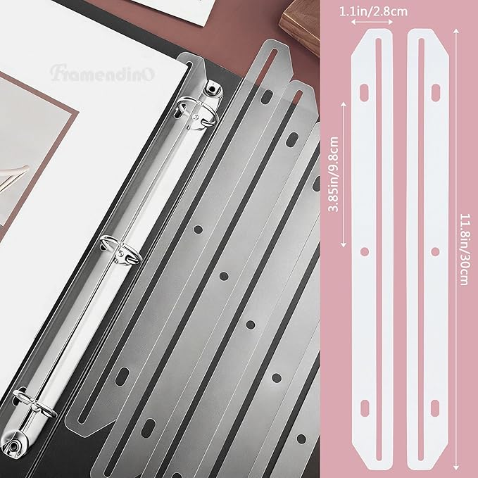 Framendino, 80 Pack 3 Hole Punched Magazine Holders for Ring Binder Organizer Insert Strips File Book Craft Paper
