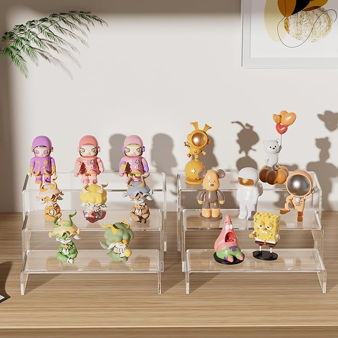 Aminigram Large Acrylic Display Risers, 2 Set - 6 Pack (12”L~11.6”L~11.2”L) Collectibles Display Shelf, Acrylic Risers Display Stands for Show Figures, Cupcake, Perfume, Jewelry, Toys