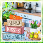 Moucuny 4 Pcs Easter Table Decoration Wooden Block Carrot Decor Easter Tiered Tray Decoration Cute Bunny Centerpiece Rustic Carrot Sign Gift for Holy Week Kitchen, Party, Entryway Fireplace Decor