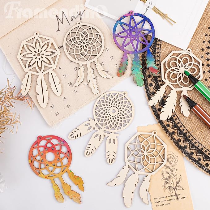 Framendino, 80 Pack Wooden DIY Dream Catchers Kits Decorative Hanging Ornaments to Paint for Home Tree Decor