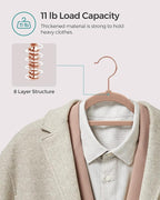 SONGMICS Velvet Hangers, Set of 50 Clothes Hanger with Rose Gold Swivel Hook, Non-Slip, and Space-Saving, 0.2-Inch Thick, 17.1-Inch Long for Coat, Shirt, Dress, Pants, Tie, Caramel Brown UCRF021LB50