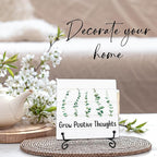 Grow Positive Thoughts Wooden Sign - 5" Inspirational Quotes Wooden Plaque With Metal Support - Greenery Rustic Tabletop Home, Office, Classroom Decor - Housewarming Gifts For Family & Friends - A03