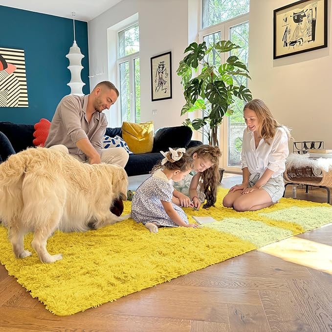OLANLY 5x8 Machine Washable Large Area Rugs for Living Room, Bedroom, Soft Fluffy Shaggy Bedside Rug, Indoor Floor Carpet for Kids Girls and Boys, Dorms, Nursery, Home Decor Aesthetic, Yellow