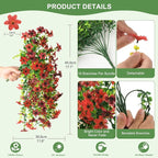 Artificial Hanging Flowers for Outdoors, 2 Pcs Fake Hanging Plant Spring Summer Decoration, UV Resistant No Fade Faux Flower for Porch Patio Yard Window Home Decor(Red Brown)