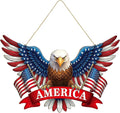 Wooden 4th of July Decoration Door Wreath for Front Door Sign America Eagle Wall Signs,250 Anniversary Independence Day Patriotic Day Wreath Welcome Memorial Day Hanging for Home Party Outdoor Indoor
