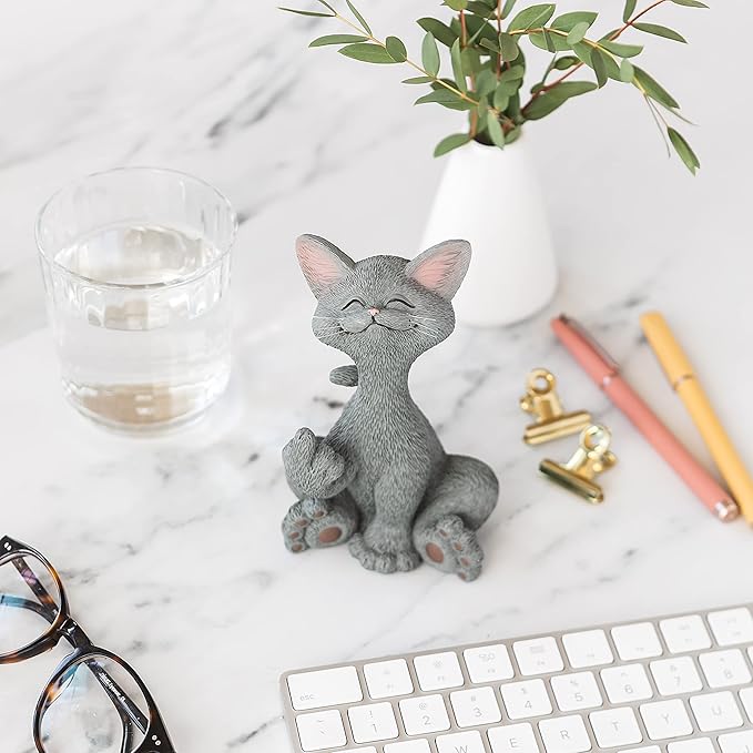Catitude Whimsical Cat Raising Middle Finger Figurine - Hilarious Get Ready for Laughs - Stress Relief - Gifts for Cat Lovers,