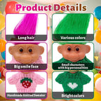 Retro Vintage Lucky Troll Dolls Assorted Hair Colors Chromatic Adorable for Collections, School Project, Arts and Crafts, Party Favors (Pink)