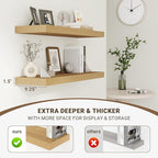 Acovy 48 Inch Floating Shelves, 3D Textured Wood Grain, 48"x9.25"x1.5" Inch Deep Floating Shelves for Wall, Wooden Shelves for Bathroom, Bedroom, Living Room, Natural, 1 Piece