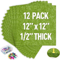 AKTOP Cork Bulletin Board 12x12, 1/2" Thick Felt Cork Board Tiles 12 Pack, Small Square Pin Board for Wall, Self Adhesive Corkboards with 120 Push Pin Wood Clips for School, Home & Office, Green