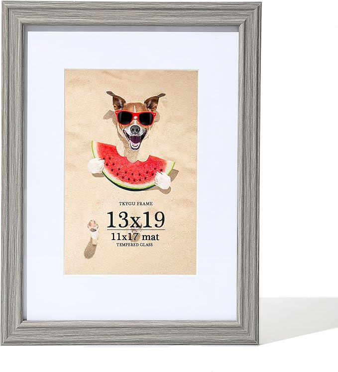 13x19 Picture Frame Grey ，Display Pictures11x17 with Mat or 13x19 without, 13 by 19 Collage Frames- Tempered Glass Wall Gallery Frame Perfect for Home Décor Gifts
