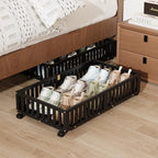 Bamboo Under Bed Storage with Wheels,Rolling Underbed Shoe Organizer Box for Shoes,Blankets,Toys,Clothes Container Space-Saving Bins for Bedroom,Closet,Dorm,Nursery