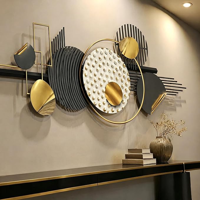 JFUJFU Large Modern 3D Wall Art - Black White & Gold Textured Abstract Wall Sculpture for Home Office & Bedroom Decor