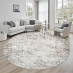 Round Area Rug for Living Room: 6 ft Washable Modern Abstract Soft Thin Rug Indoor Floor No Slip Stain Resistant Carpet for Bedroom Dining Room Farmhouse Nursery Home Office - Brown Grey