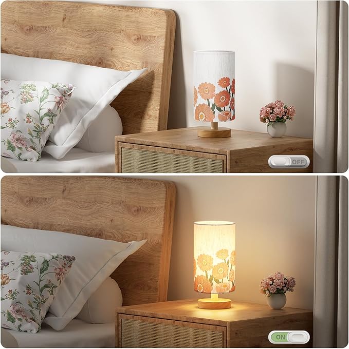 Fenmzee Sunflower Table Lamp for Bedroom - Inline Control, Small Bedside Lamp with 3000K A15 LED Blub, Easy Assembly (Sunflower Cream Shade, 9" Inline Control)