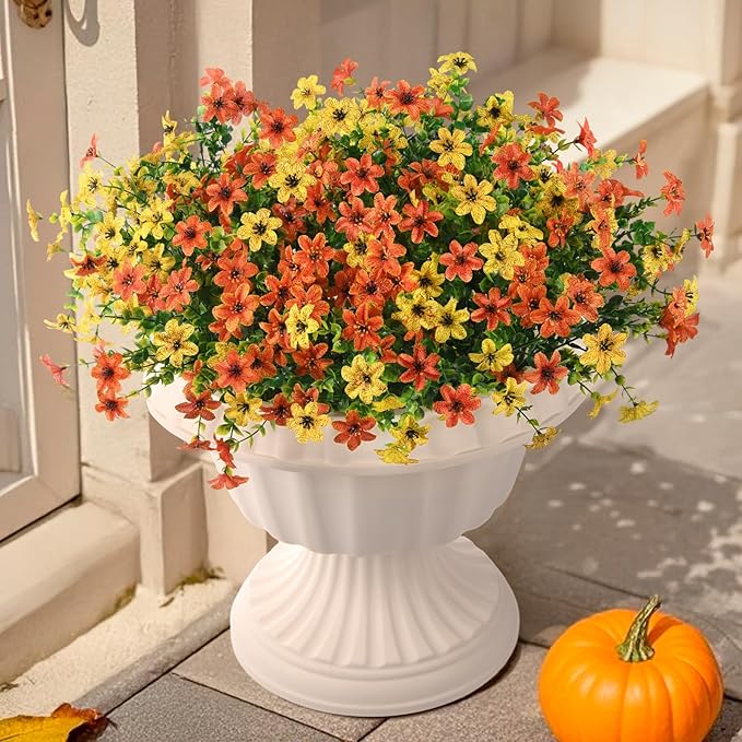 Artificial Flowers for Outdoors 12 Bundles Realistic Faux Silk Flower with Eucalyptus Stem, Fake Plants UV Resistant No Fade for Outside Planter Porch Patio Yard Window Garden Spring Summer Decoration
