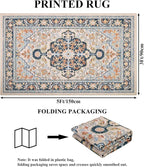 U'Artlines Boho Vintage Area Rug 3x5 Machine Washable Low Pile Soft Floor Carpet Non Slip Non Shedding Accent Rug for Living Room Bedroom Entryway Dining Room Office Orange Blue