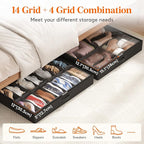 Lifewit Under Bed Shoe Storage Organizer 4 Pack(2x14 Pairs+2x4 Pairs), 4.3" Tall Fabric Shoes Container Box, Foldable Closet Shoe Bag with 2 Reinforced Handles and Clear Cover, Black