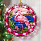 Flamingo Stained Glass Ornament - Christmas Tree Decoration, Flamingo Ornaments for Christmas