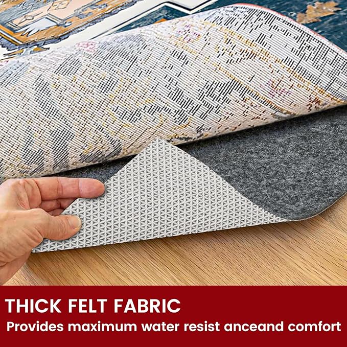 Waterproof Rug Pad, 6x9 ft Area Rug Non-Slip Carpet Pad, Non-Slip Rug Pads for All Floors and Finishes, Felt Pad for Hardwood Floors, Keeps Carpets in Place Soft and Safe