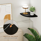 Fun Memories Corner Shelf Wall Mount, Solid Oak Wood Floating Corner Shelves with Cable Hole, 8.5in Rustic Design for Bedroom, Bathroom, Kitchen, Living Room (Black, 1 Pack)