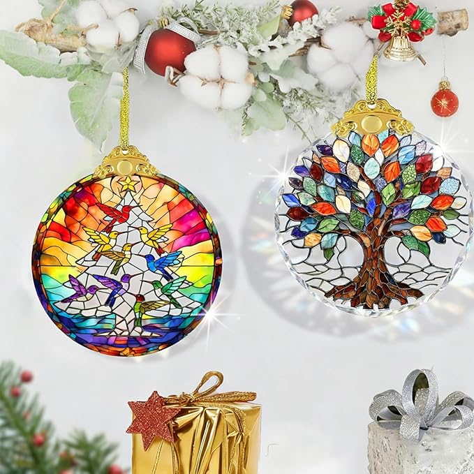 Hummingbird Stained Glass Thank You Gifts for Women Christmas Tree Decorations Crystal Ornaments Appreciation Gifts for Coworkers Teacher Best Friend Boss Birthday Gifts for Mom Car Hanging Ornament