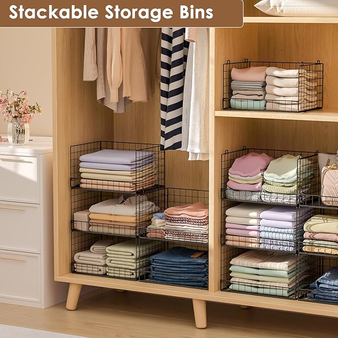 3-Tier Stackable Closet Organizers and Storage Shelves, Foldable Closet Shelf Organizer, Stackable Storage Bins Drawers for Closet Organizer System, Black(Patent Pending)