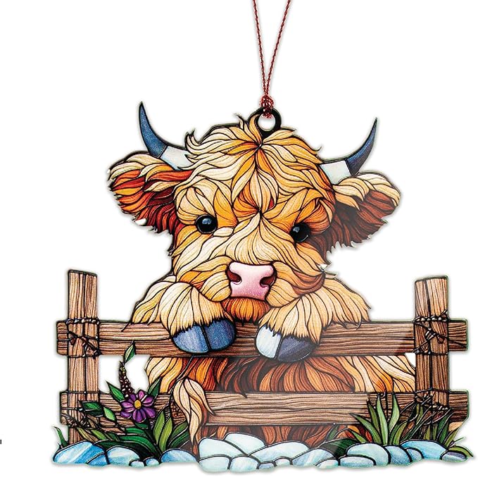 Highland Cow Christmas Ornament 2025, Highland Cow Decor, Highland Cow Gifts for Women Men, Farmhouse Tree Ornament, Farm Animal Gifts, Hanging Ornaments for Rustic Tree, Christmas Ornament Decoration
