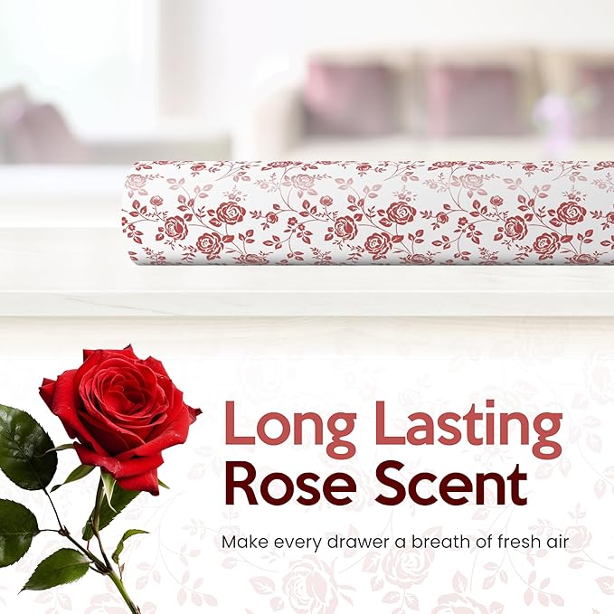 Rose Scented Drawer Liners for Dresser Drawers (10 Large Sheets, 19.7" x 14.4") - Non Adhesive Drawer Paper Liner for Bedroom Dresser & Closet Shelves by Linda’s Essentials