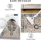 U'Artlines Boho Vintage Area Rug 3x5 Machine Washable Low Pile Soft Floor Carpet Non Slip Non Shedding Accent Rug for Living Room Bedroom Entryway Dining Room Office Orange Blue