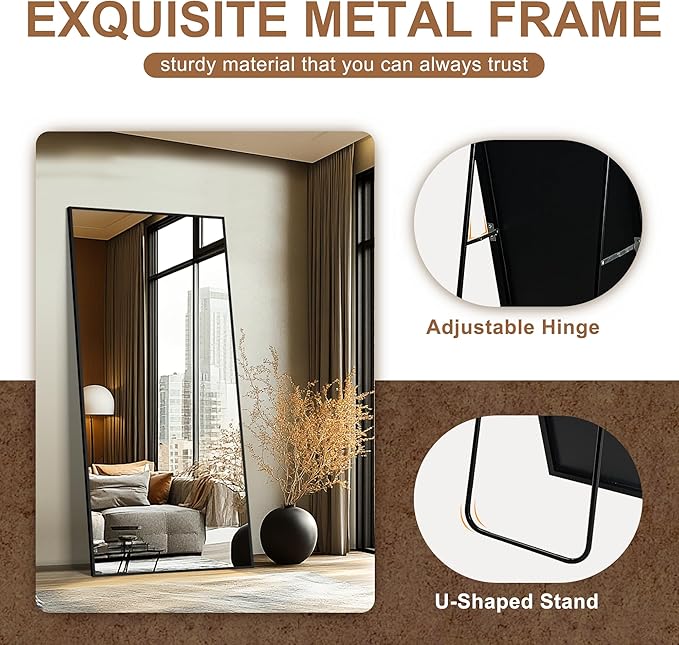 Delma Wall Full Length Mirror,Standing Mirror Full Body,Large Floor for Wall Door Bedroom Bathroom Living Room with Aluminium Frame(with Stand,70x30-Black)