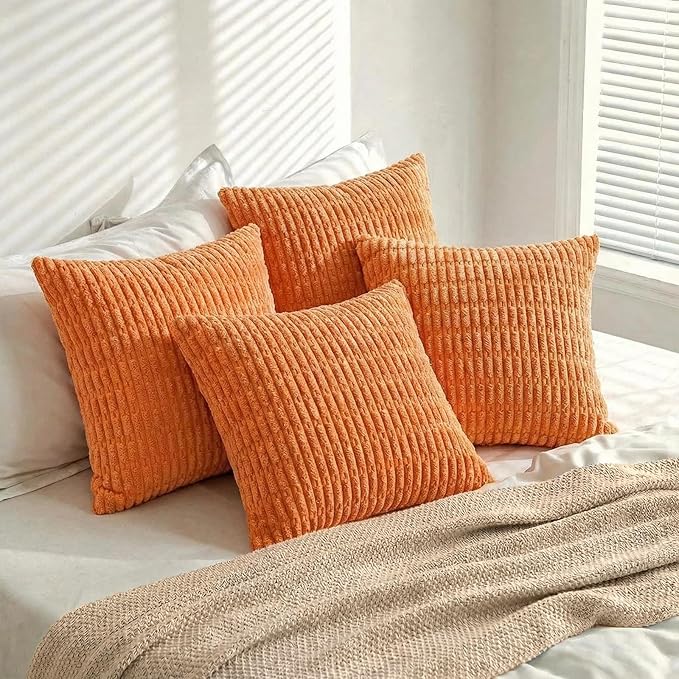 Fancy Homi 4 Packs Decorative Throw Pillow Covers for Living Room Couch Bed, Modern Farmhouse Boho Home Décor Accent Cushion Case, 22" x 22", Orange