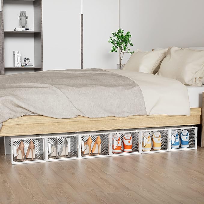 Shoe Organizer, 12 Pack Shoe Storage Shoe Organizer for Closet, Shoe Boxes Clear Plastic Stackable Shoe Storage Boxes for Size 13