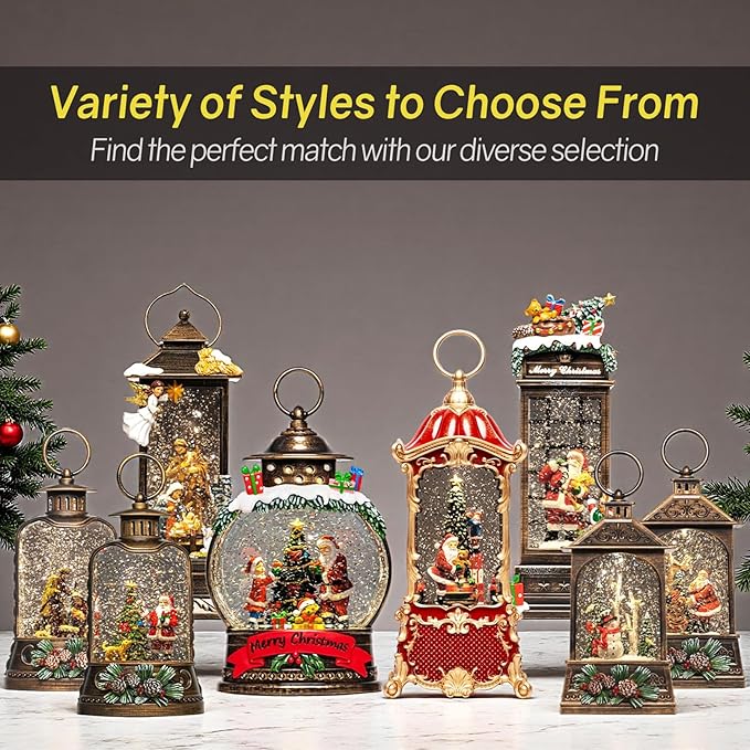 12" Christmas Snow Globe Lantern with Nativity and Angel - Water Glitter LED Light Musical Lantern with Exterior Decor - Vintage Xmas Gifts - USB Plug or Battery Operated Home Decor(Angel & Nativity)