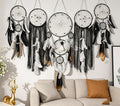 Set of 5 Boho, Hanging Large Boho Dream Catcher Macrame Wall Hanging Moon Dream Catcher Set Dream Catchers Wall Decor for Vintage Wedding Home Decorations (Black)