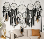 Set of 5 Boho, Hanging Large Boho Dream Catcher Macrame Wall Hanging Moon Dream Catcher Set Dream Catchers Wall Decor for Vintage Wedding Home Decorations (Black)