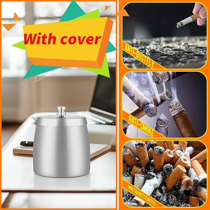 HARTAR Smokeless Ashtrays for Cigarettes Indoor, Ash Tray Sets Outdoor Windproof Cute Home Large Funny Metal Outside Ashtray with Lid for Cigarettes Butt Can for Outside Patio, X-Large