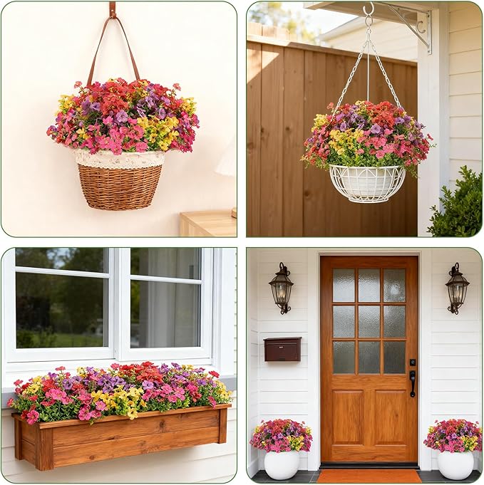 24 Bundles Artificial Flowers for Outdoor Realistic Faux Flower Spring Summer Garden Home Decoration, Hanging Daisy with Eucalyptus Leaves Fake Plants Greenery Balcony Porch Patio Front Door Decor