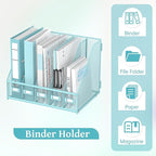 SUPEASY Desk Organizers Metal Desk Magazine File Holder with 5 Vertical Compartments Rack File Organizer for Office Desktop, Classroom, Home Workspace, Blue Plus