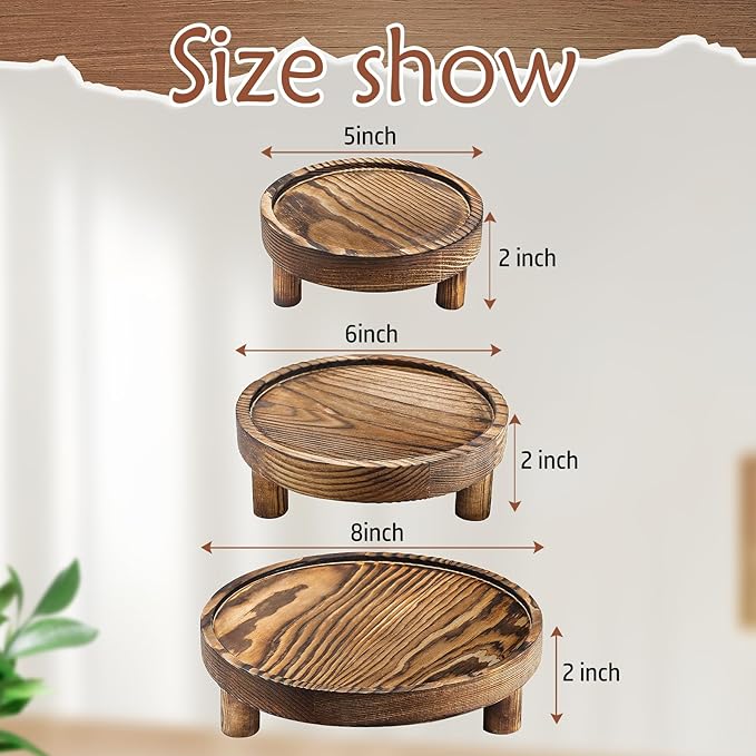 3PCS Wooden Display Risers for Display,Wood Riser Display Pedestal Stand for Home Décor (Rustic Brown,8,6,5'')